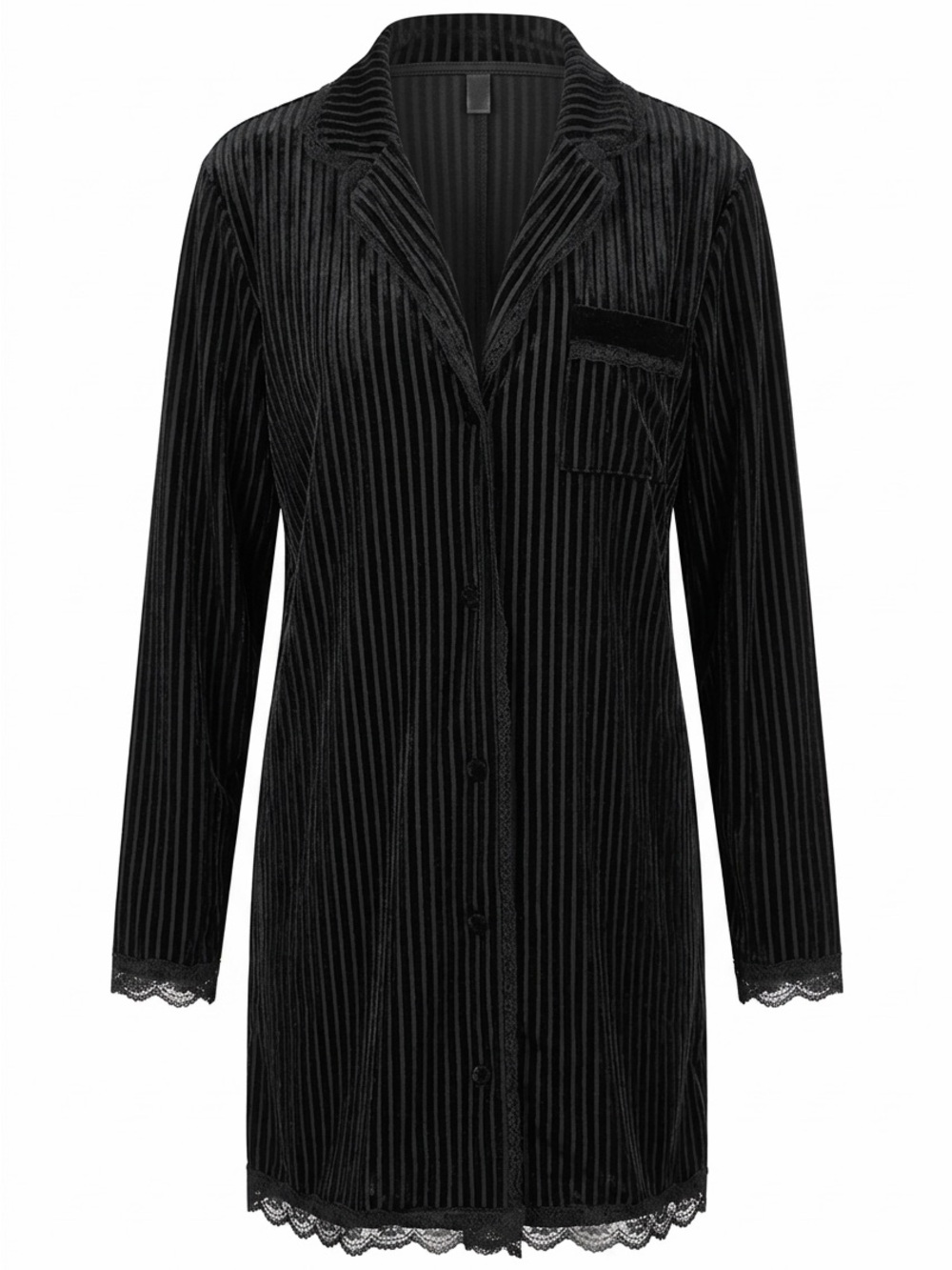 POL Anthropologie Womens Small Black Velvet Stripe Sheer Night Dress